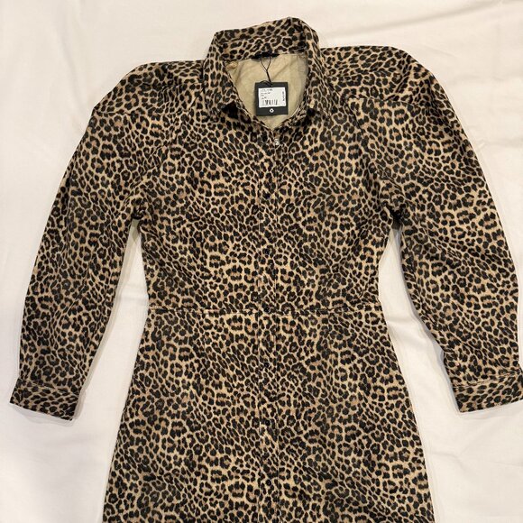 Joe's The Brody Animal Print Pleated Sleeve Dress Snap Buttons Size M - Picture 3 of 6